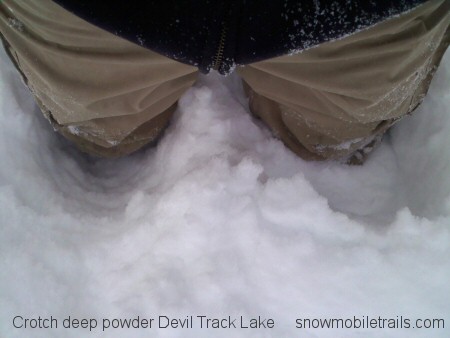 Devil Track Lake powder snowmobiling